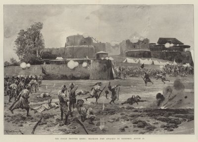Le soulèvement de la frontière indienne, Fort de Shabkadr attaqué par les tribus, 10 août - Richard Caton Woodville junior